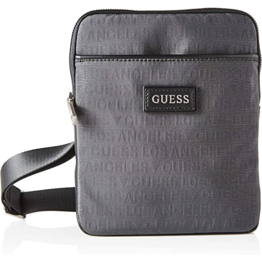 Guess Guess, Dan, Flacher Oberteil mit Reißverschluss, Textil-Umhängetasche, Grau, 19 x 23 x 2,5 cm, Für Männer Regular