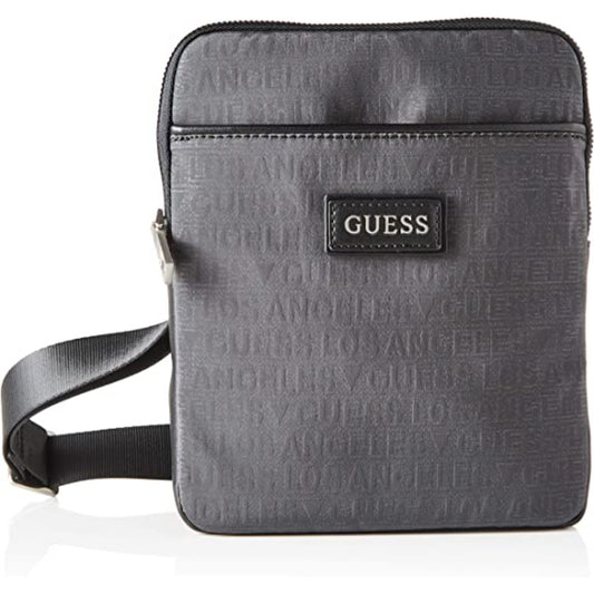 Guess Guess, Dan, Flacher Oberteil mit Reißverschluss, Textil-Umhängetasche, Grau, 19 x 23 x 2,5 cm, Für Männer Regular
