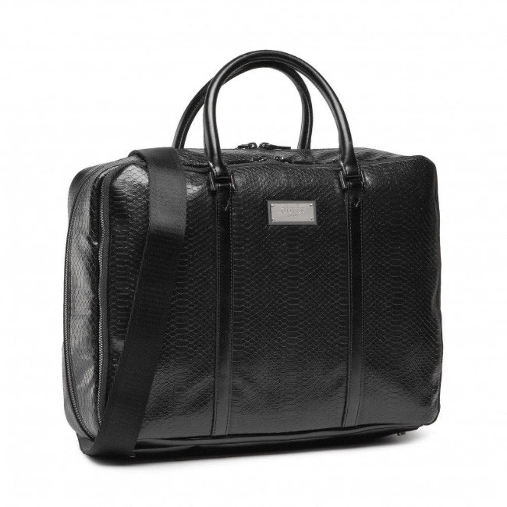 Guess, Guess, Leder, Lederaktentasche, Laptopfach, Schwarz, 40 x 30 x 9 cm, Für Männer