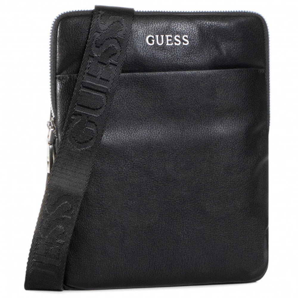 Guess, Scala, Flacher Oberteil mit Reißverschluss, Textil-Umhängetasche, Schwarz, Für Männer