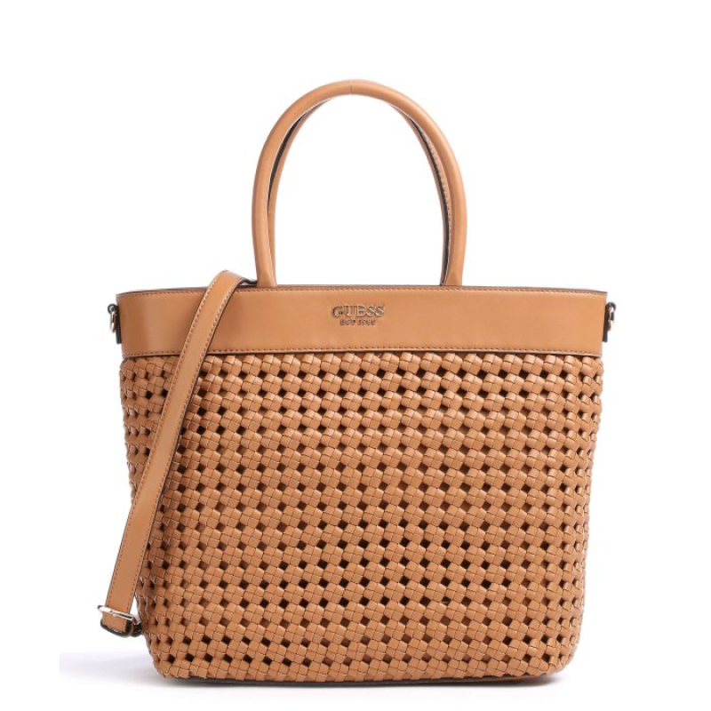 Guess, Sicilia, Kunstleder, Textilhandtasche, Ausgekleidetes Fach, Cognac, HWWG8490230, 30 x 30 x 12 cm