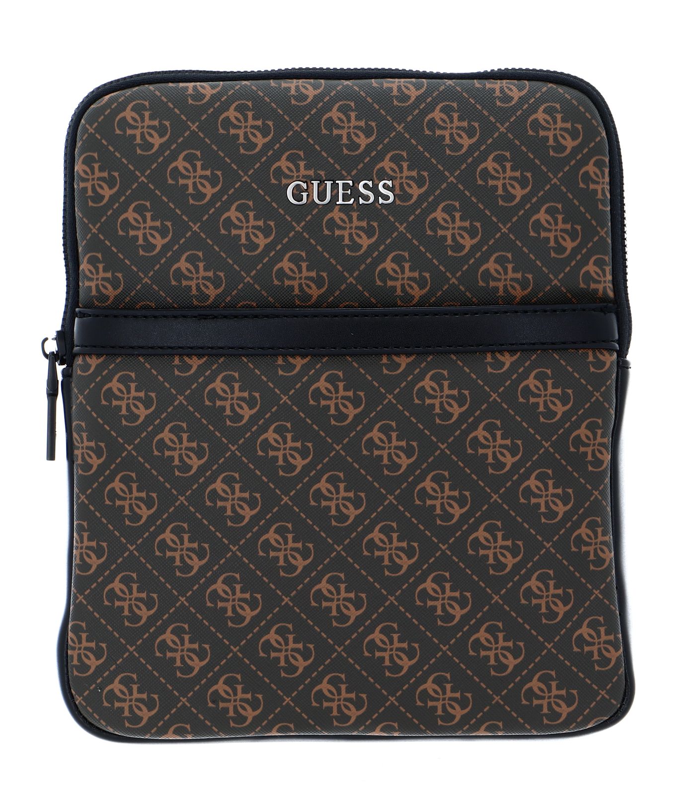 Guess, Vezzola, Flacher Oberteil mit Reißverschluss, Textil-Umhängetasche, Braun, Für Männer