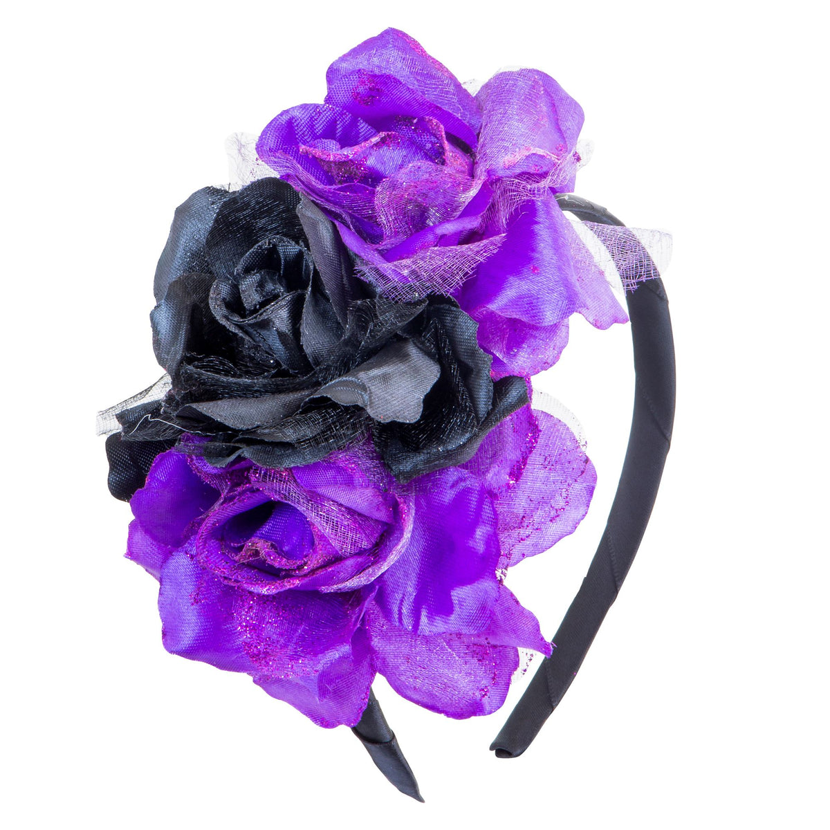 "HAARREIF MIT 3 ROSEN - SCHWARZ + VIOLETT UND " – Vorderansicht