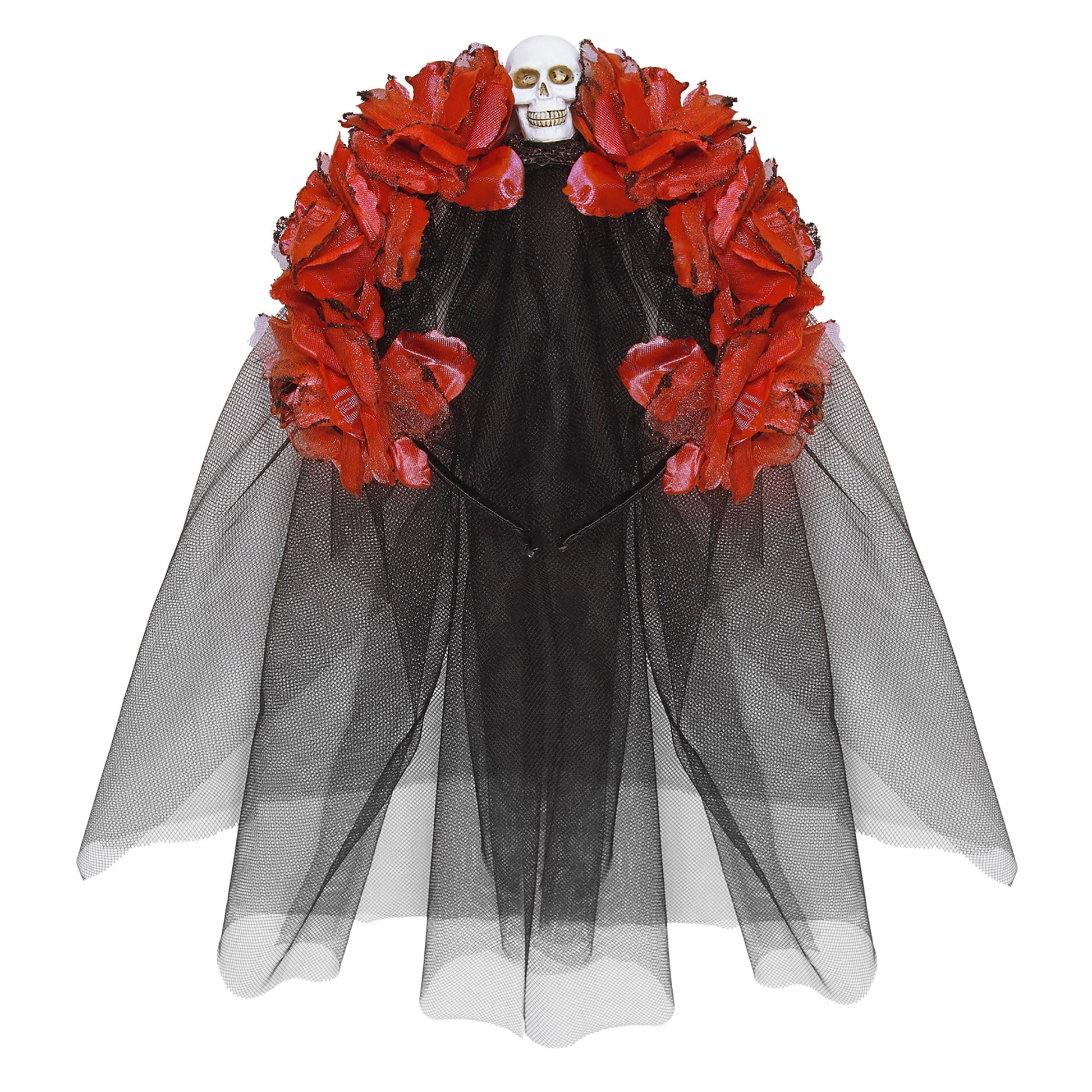 "HAARREIF MIT 6 ROTEN ROSEN, TOTENKOPF UND SCHLEIER" – Vorderansicht