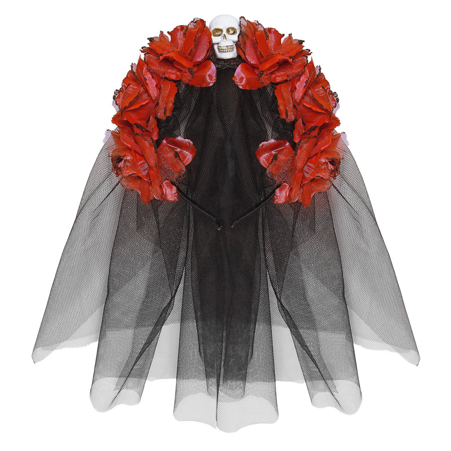 "HAARREIF MIT 6 ROTEN ROSEN, TOTENKOPF UND SCHLEIER" – Vorderansicht