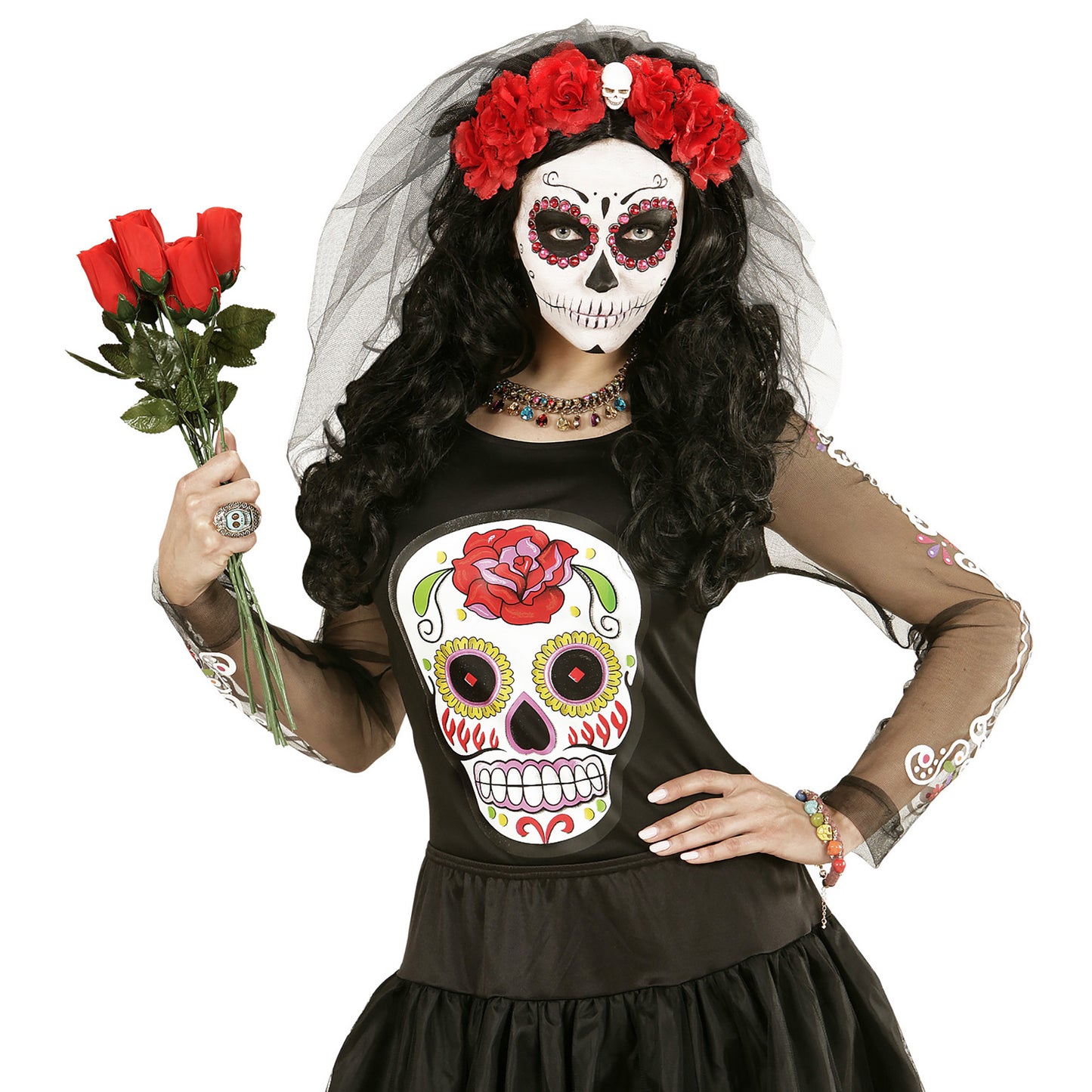 "HAARREIF MIT 6 ROTEN ROSEN, TOTENKOPF UND SCHLEIER" – Ansicht 3