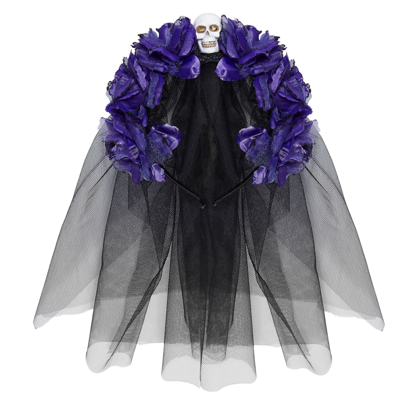 "HAARREIF MIT 6 VIOLETTEN ROSEN, TOTENKOPF UND SCHLEIER" – Vorderansicht