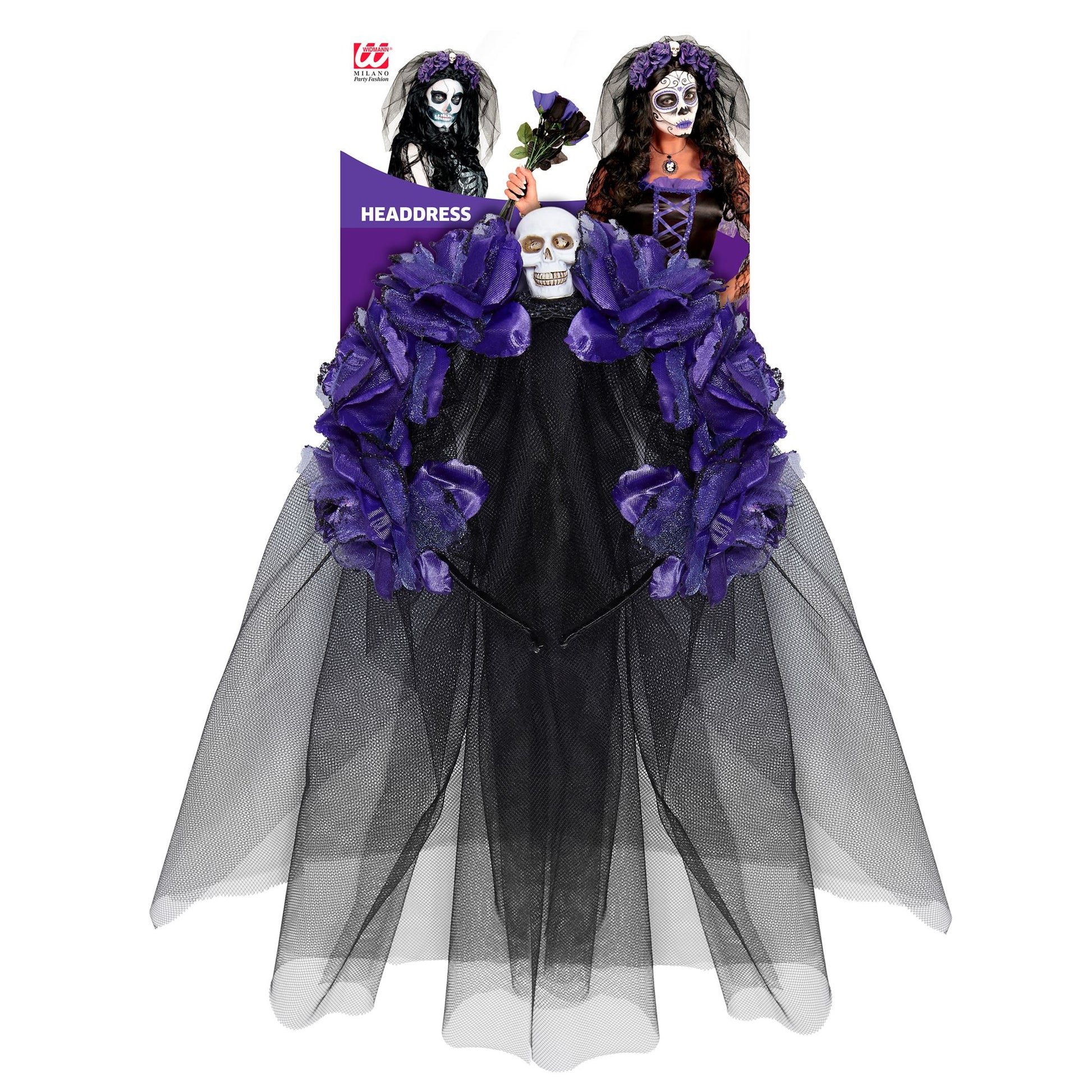 "HAARREIF MIT 6 VIOLETTEN ROSEN, TOTENKOPF UND SCHLEIER" – Detailansicht