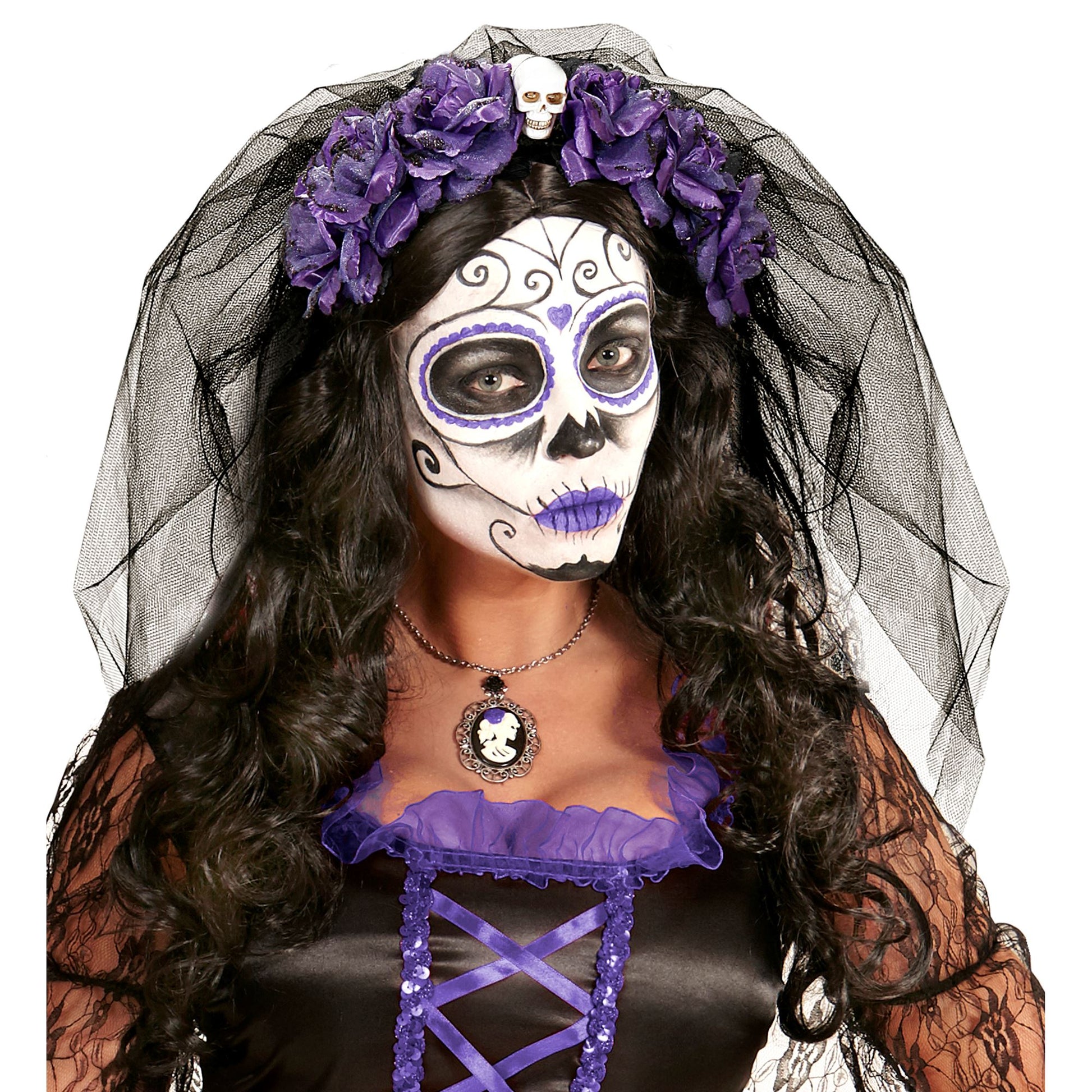 "HAARREIF MIT 6 VIOLETTEN ROSEN, TOTENKOPF UND SCHLEIER" – Ansicht 3