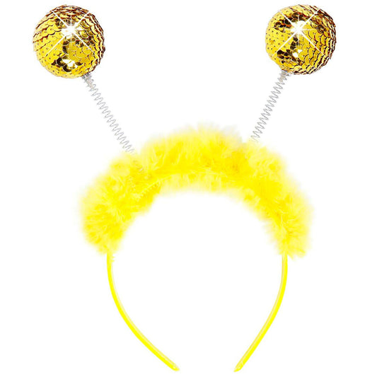 "HAARREIF MIT GOLDENEN PAILLETTEN UND GELBEM MARABOU" – Vorderansicht