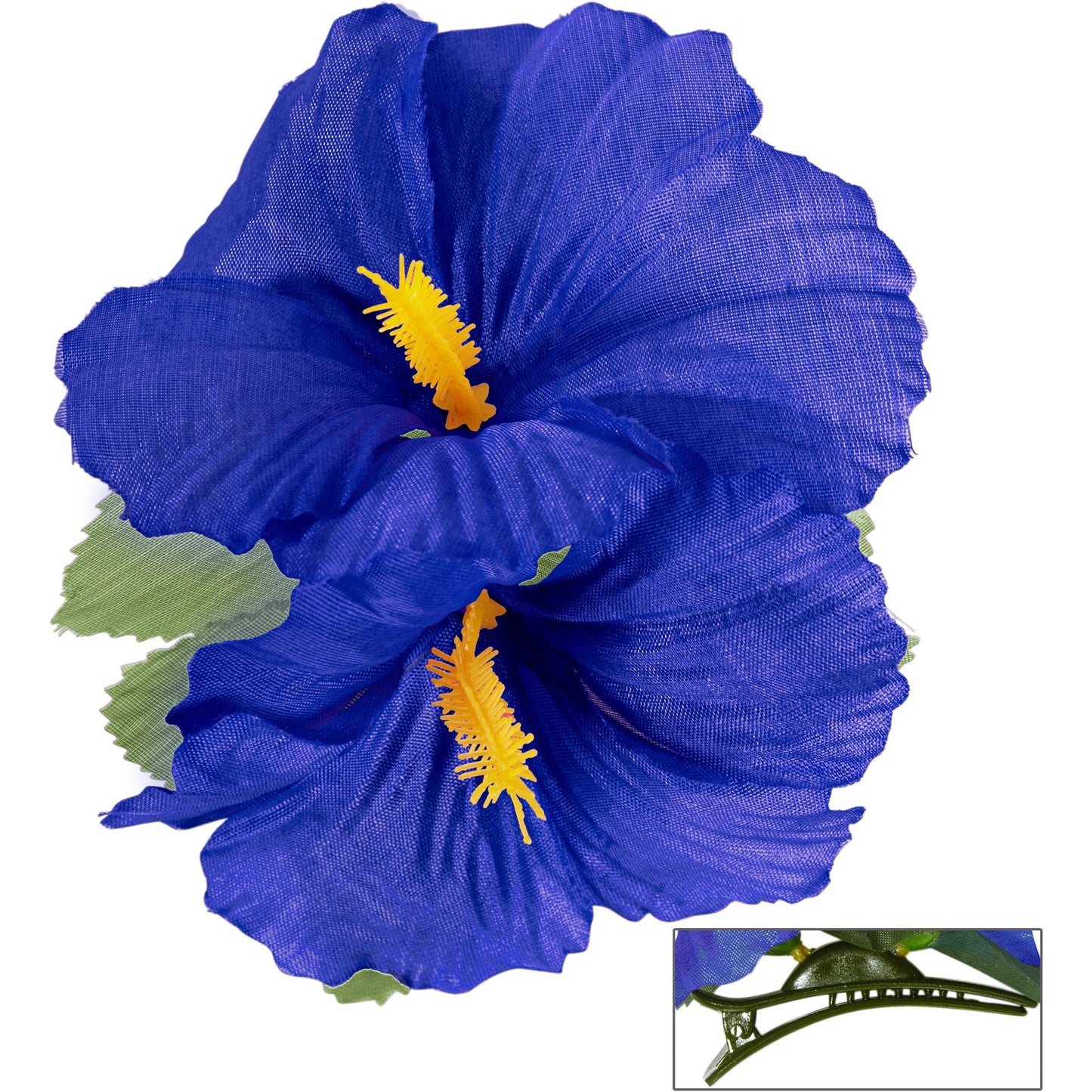 "HAARSPANGE MIT 2 BLAUEN HIBISKUSBLUMEN" – Vorderansicht