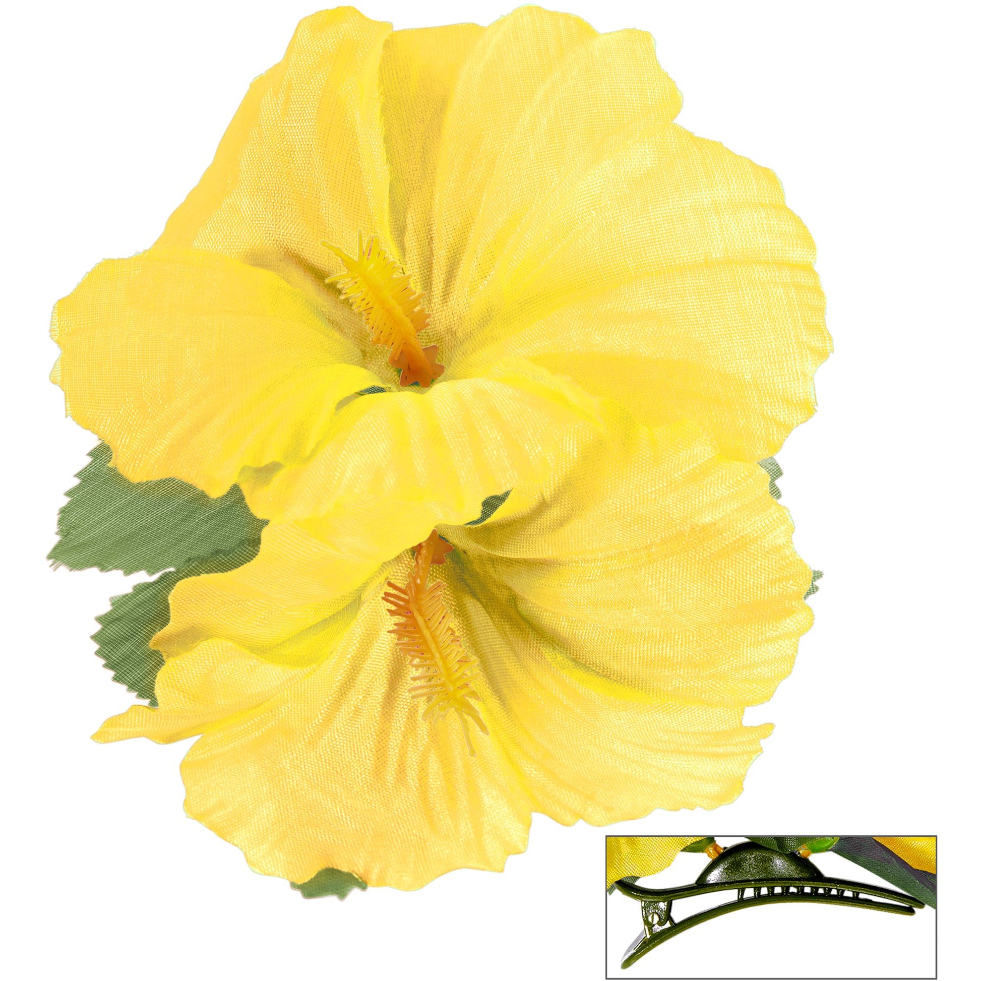 "HAARSPANGE MIT 2 GELBEN HIBISKUSBLUMEN" – Vorderansicht