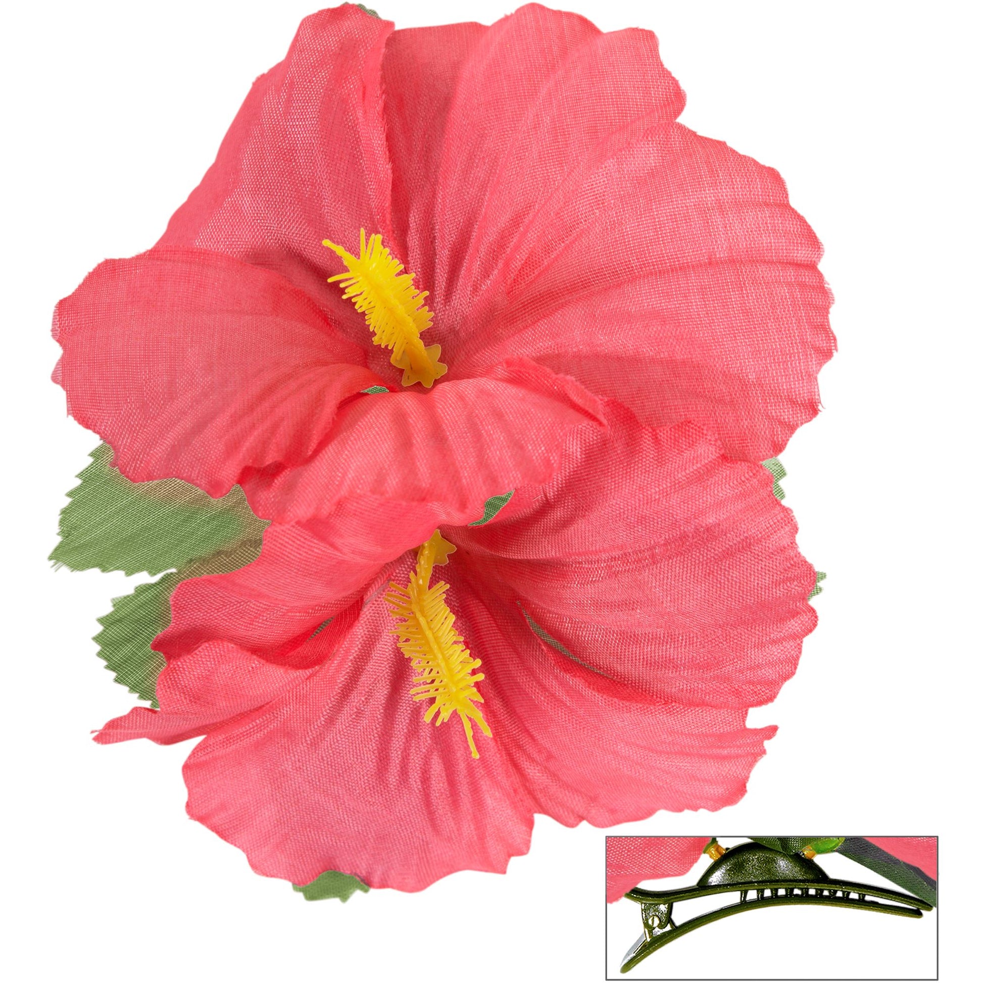 "HAARSPANGE MIT 2 ROSA HIBISKUSBLUMEN" – Vorderansicht