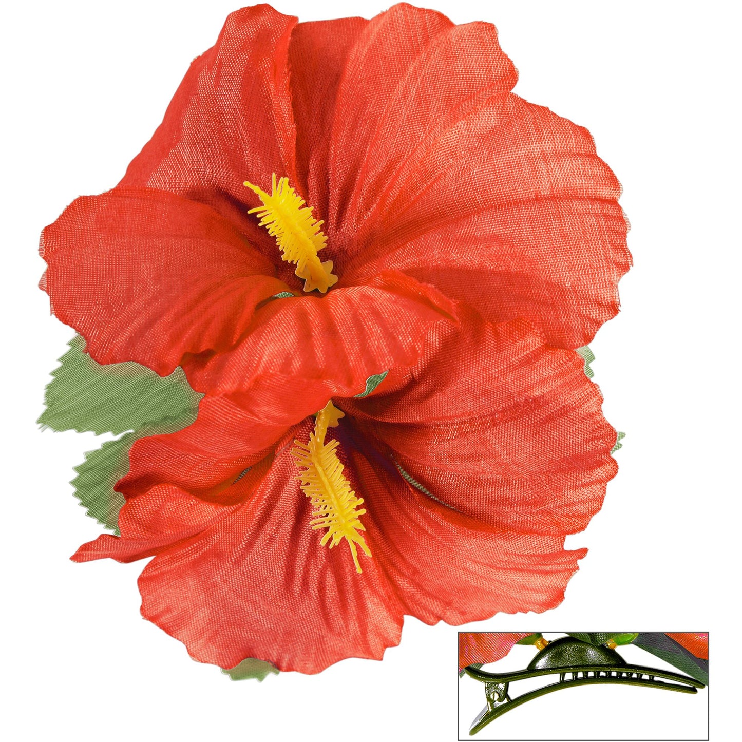 "HAARSPANGE MIT 2 ROTEN HIBISKUSBLUMEN" – Vorderansicht