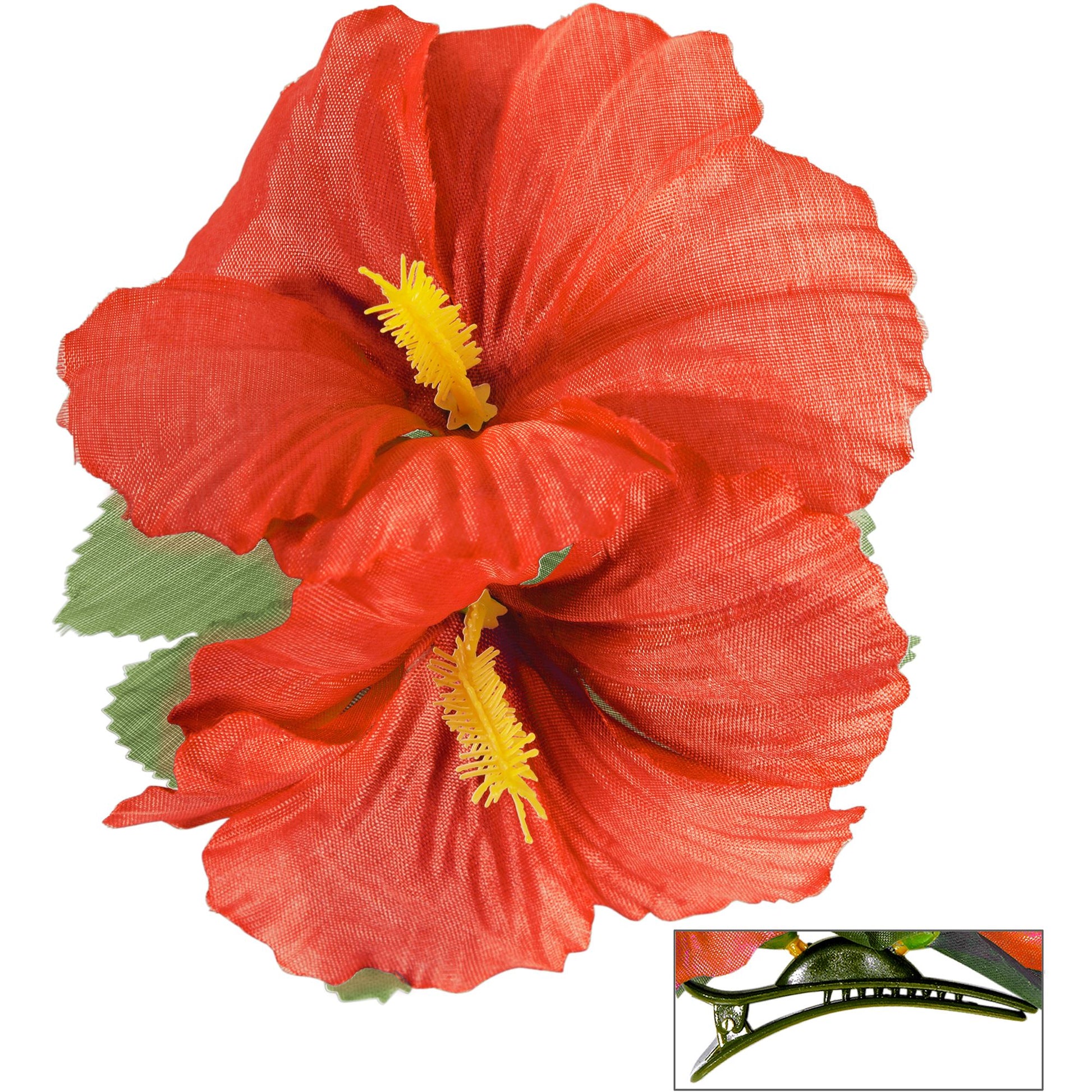"HAARSPANGE MIT 2 ROTEN HIBISKUSBLUMEN" – Vorderansicht