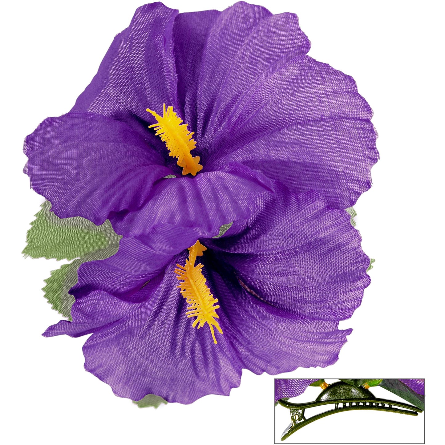 "HAARSPANGE MIT 2 VIOLETTEN HIBISKUSBLUMEN" – Vorderansicht