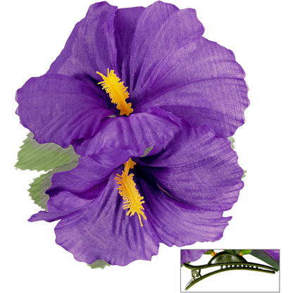 "HAARSPANGE MIT 2 VIOLETTEN HIBISKUSBLUMEN" – Vorderansicht