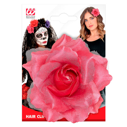 "HAARSPANGE MIT ROSA ROSE UND " – Detailansicht