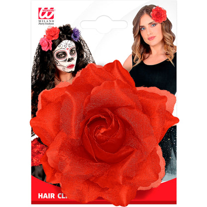 "HAARSPANGE MIT ROTER ROSE UND " – Detailansicht