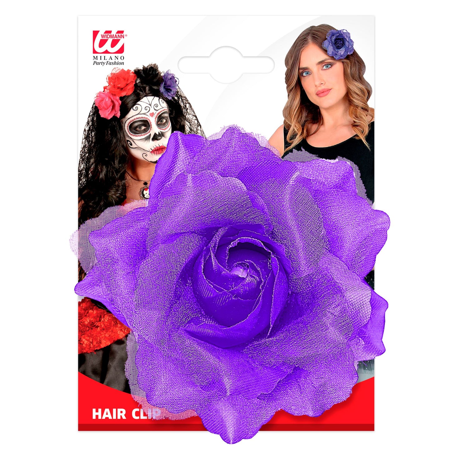 "HAARSPANGE MIT VIOLETTER ROSE UND " – Detailansicht