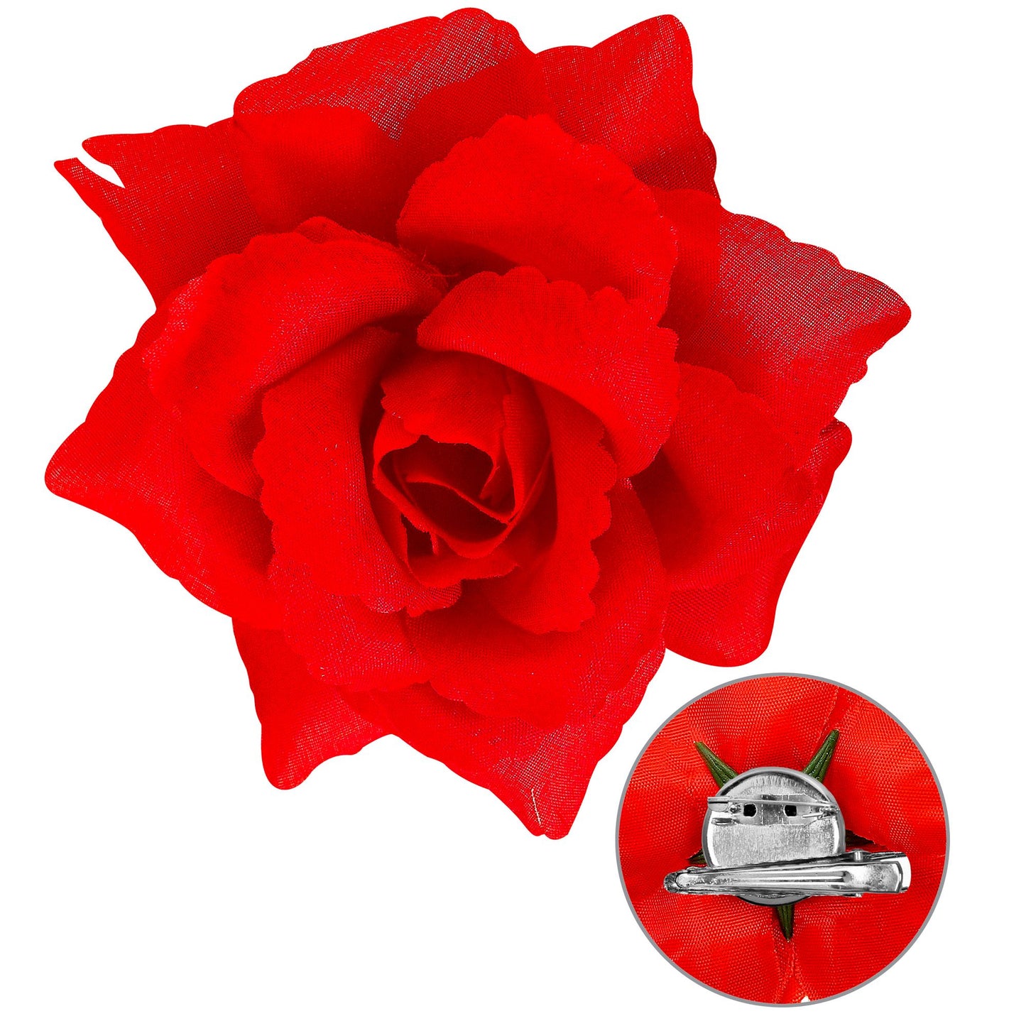 "HAARSPANGE ROTER ROSE" 10 cm – Vorderansicht