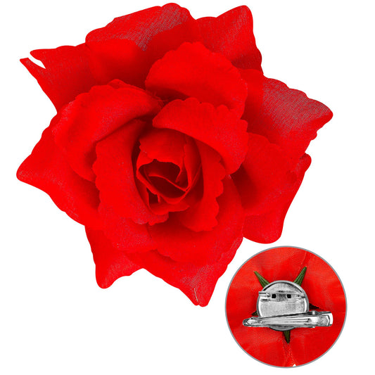 "HAARSPANGE ROTER ROSE" 10 cm – Vorderansicht