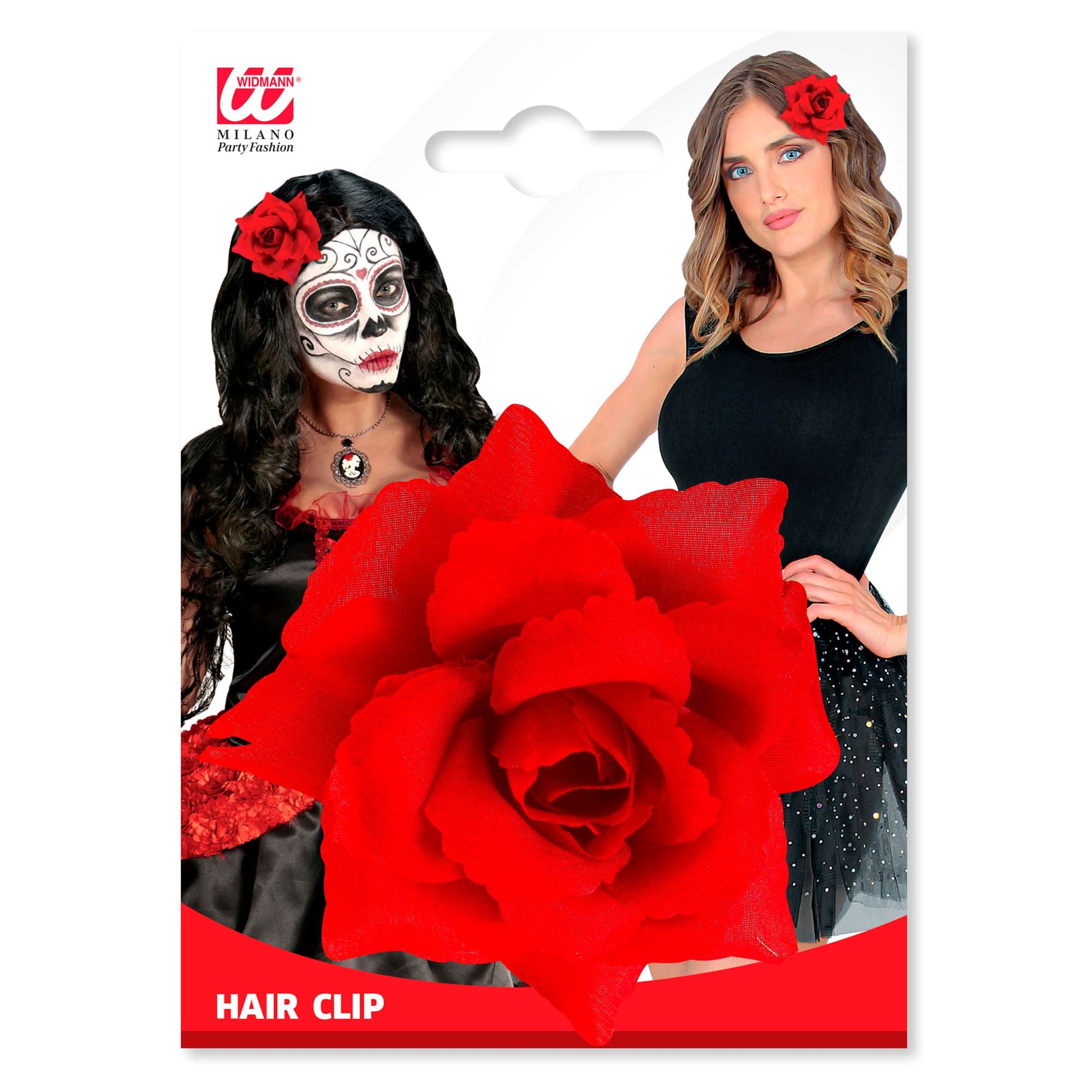 "HAARSPANGE ROTER ROSE" 10 cm – Detailansicht
