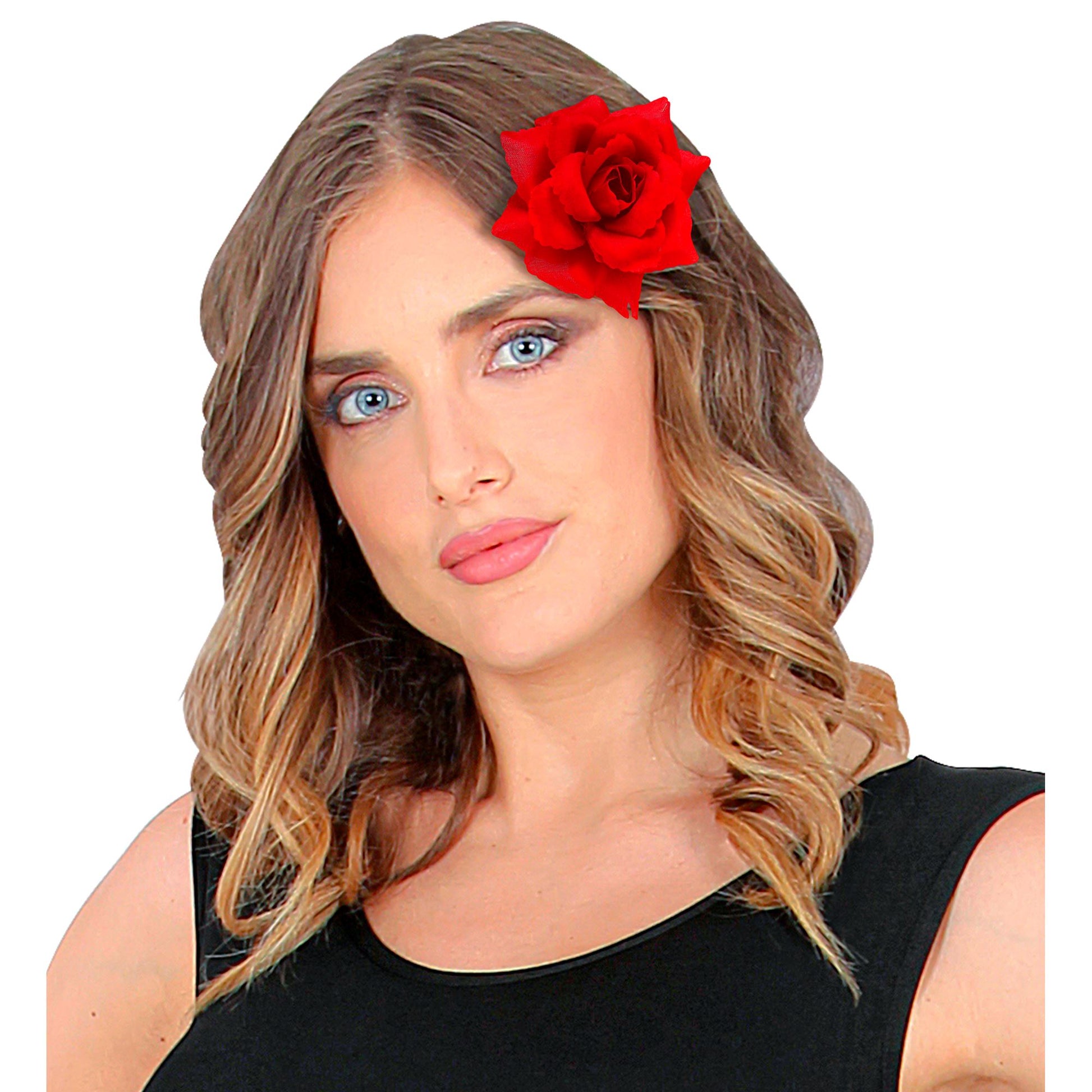 "HAARSPANGE ROTER ROSE" 10 cm – Ansicht 4
