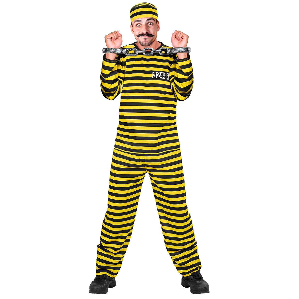 "HÄFTLING" gelb/schwarz (Oberteil,Hose, Mütze) – Vorderansicht