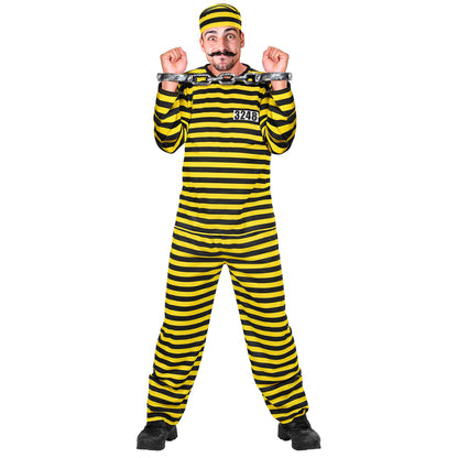 "HÄFTLING" gelb/schwarz (Oberteil,Hose, Mütze) – Vorderansicht