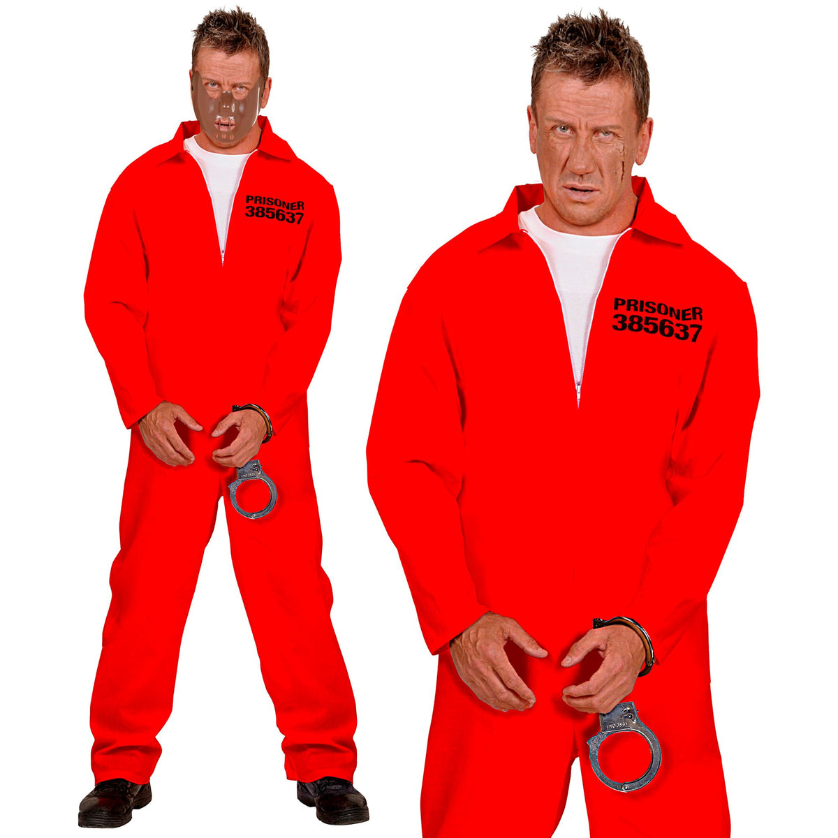 "HÄFTLING" (Overall, Handschellen) – Vorderansicht