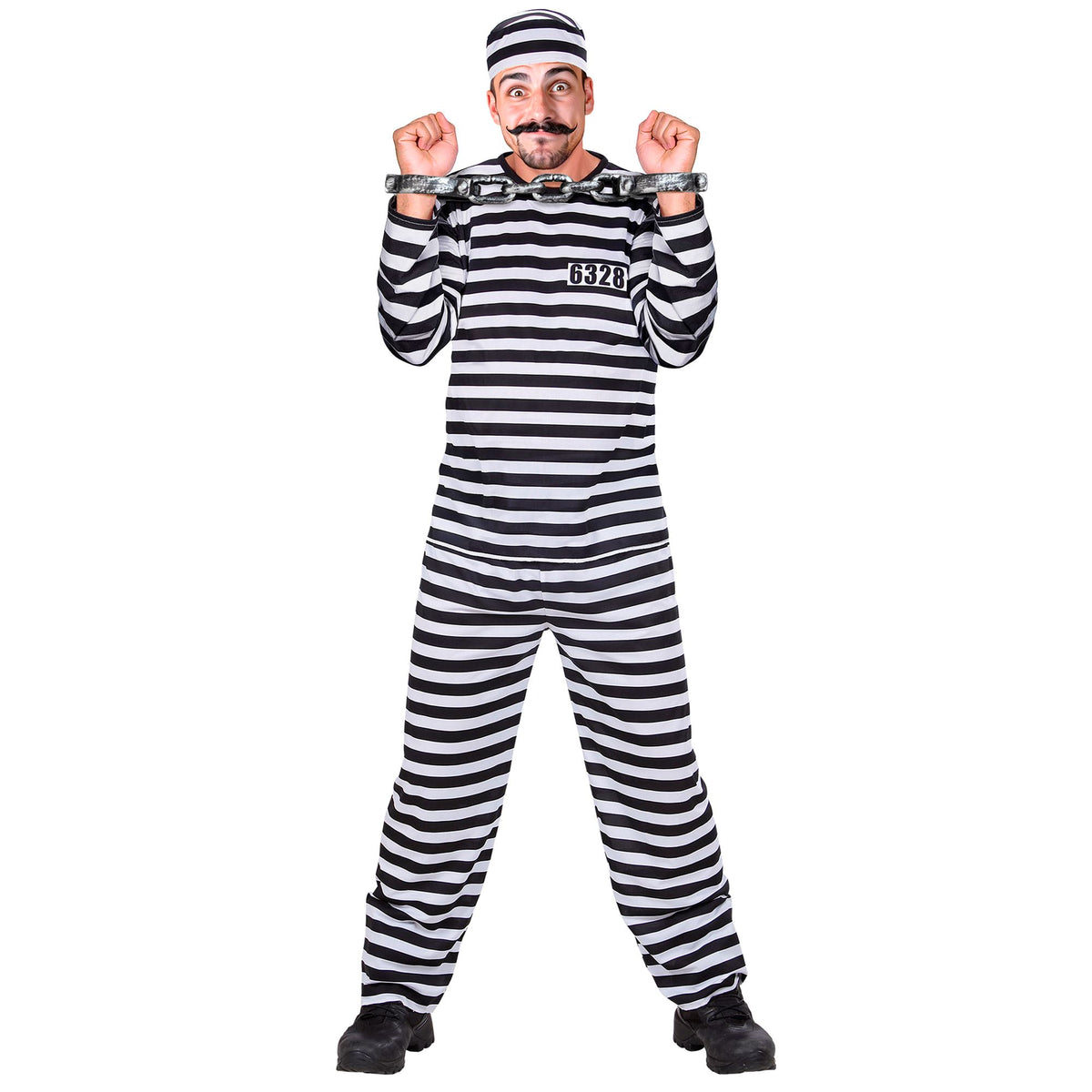 "HÄFTLING" weiß/schwarz (Oberteil,Hose, Mütze) – Vorderansicht