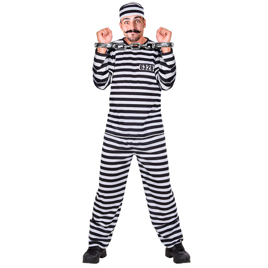 "HÄFTLING" weiß/schwarz (Oberteil,Hose, Mütze) – Vorderansicht