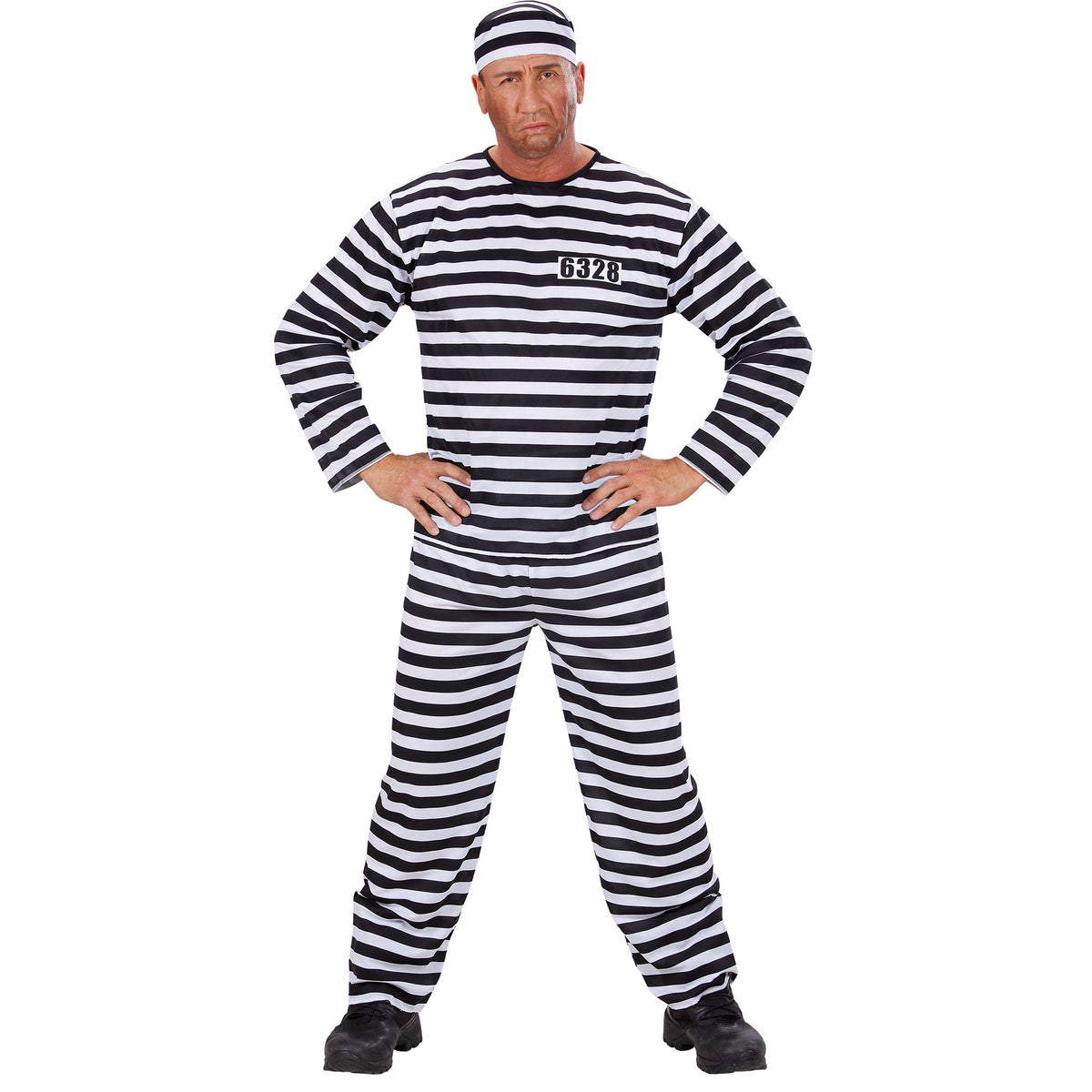 "HÄFTLING" weiß/schwarz (Oberteil,Hose, Mütze) – Detailansicht
