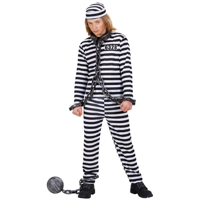 "HÄFTLING" weiß/schwarz (Oberteil,Hose, Mütze) – Vorderansicht