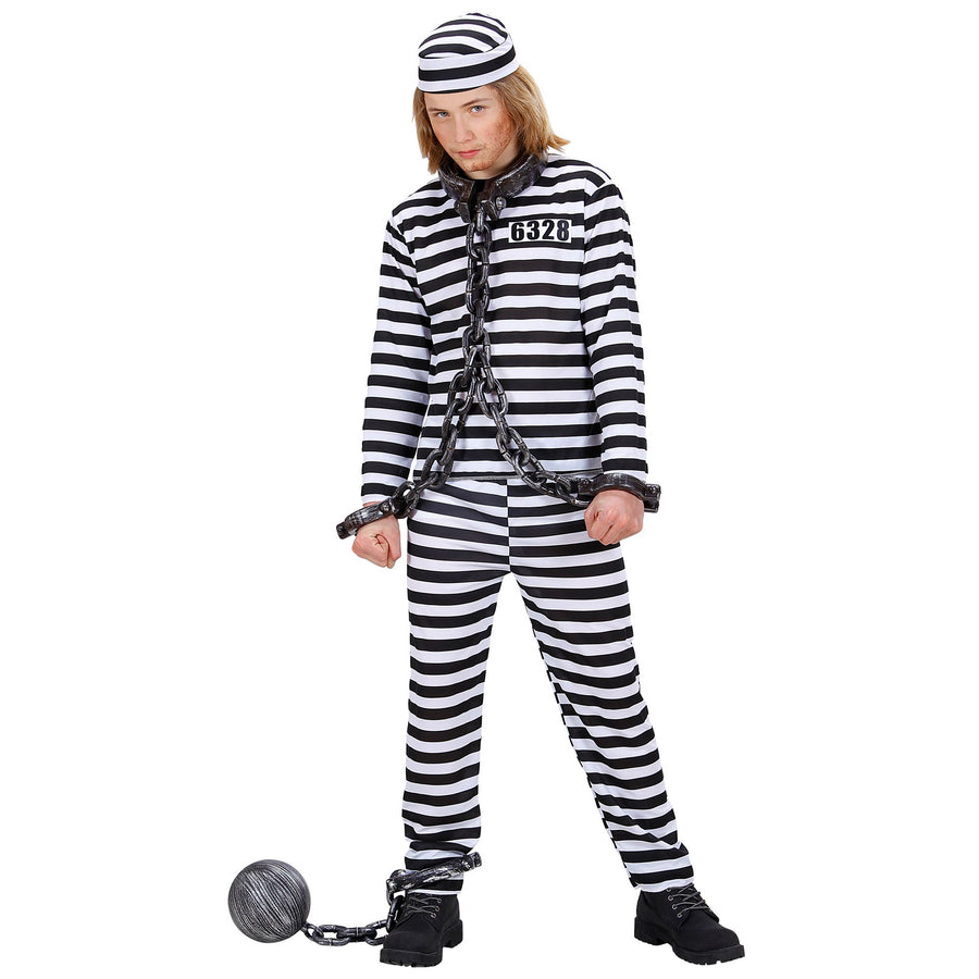 "HÄFTLING" weiß/schwarz (Oberteil,Hose, Mütze) – Vorderansicht