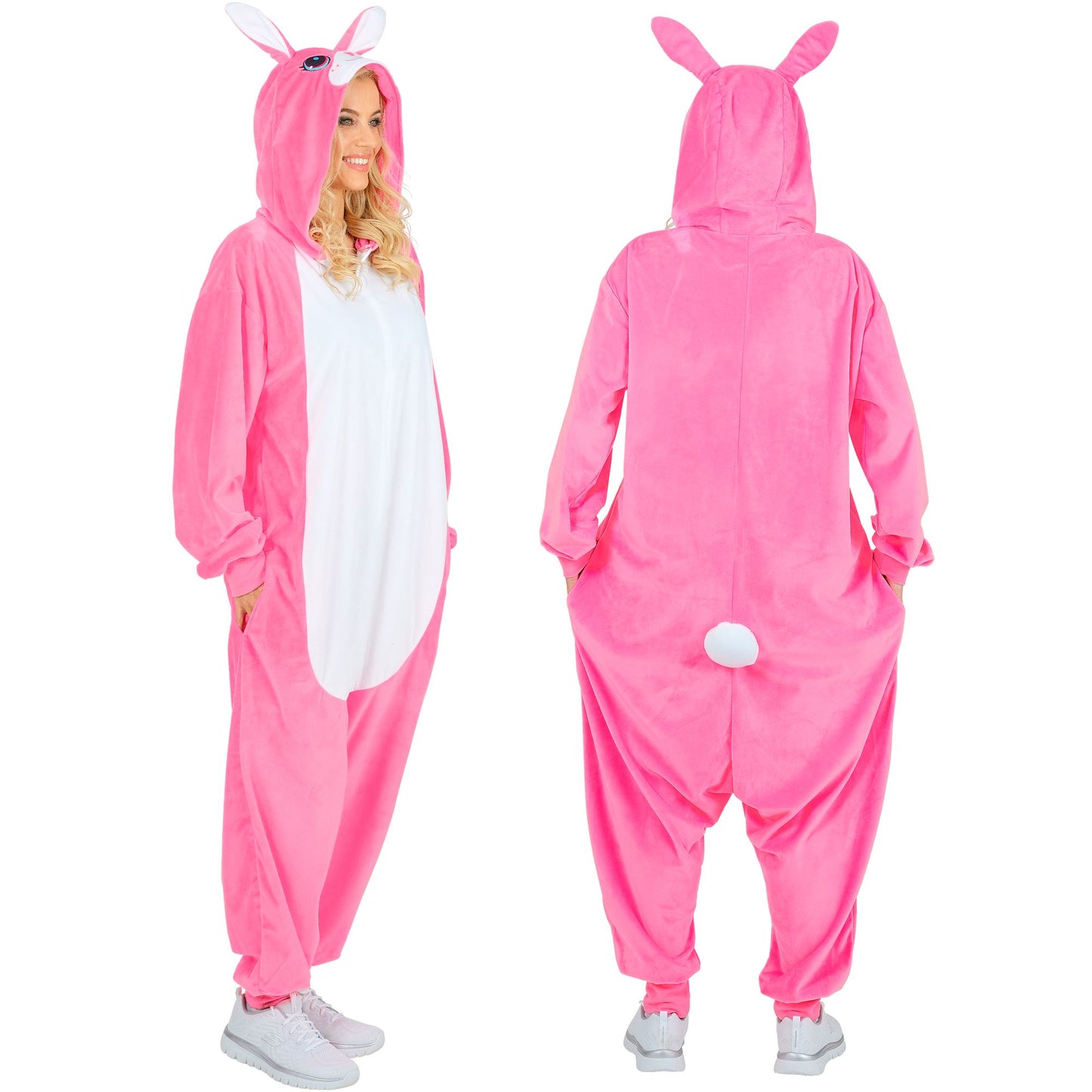 Widmann Plüsch Häschen Kostüm Overall Pink mit Kapuze – Detailansicht