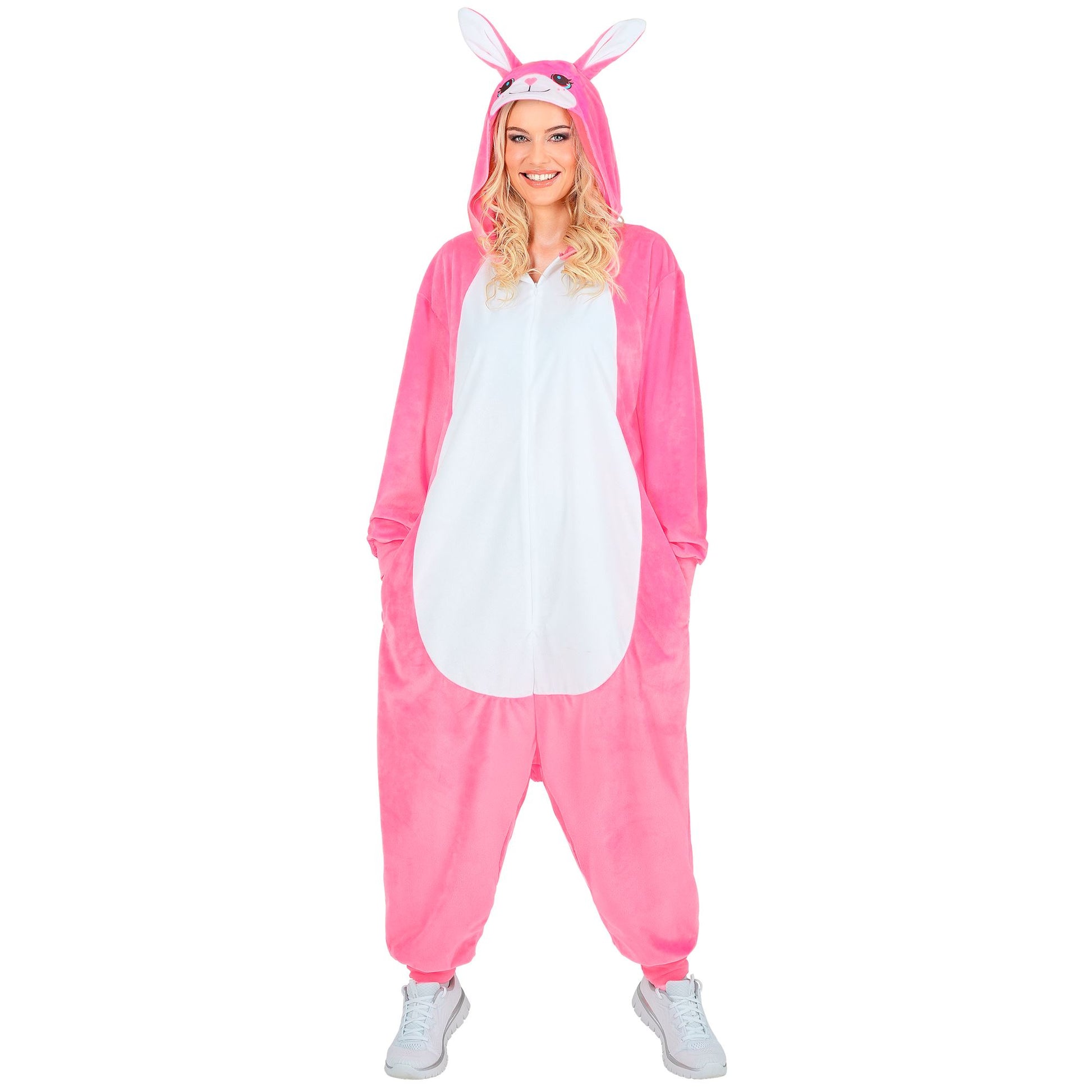 Widmann Plüsch Häschen Kostüm Overall Pink mit Kapuze – Seitenansicht