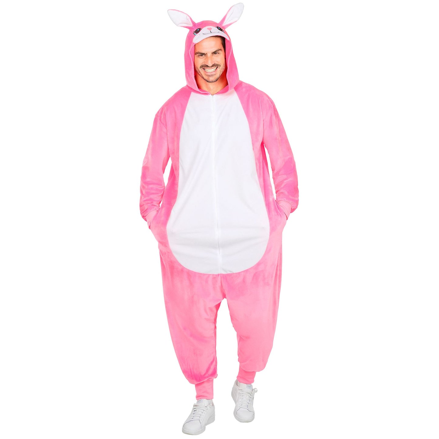 Widmann Plüsch Häschen Kostüm Overall Pink mit Kapuze – Rückansicht
