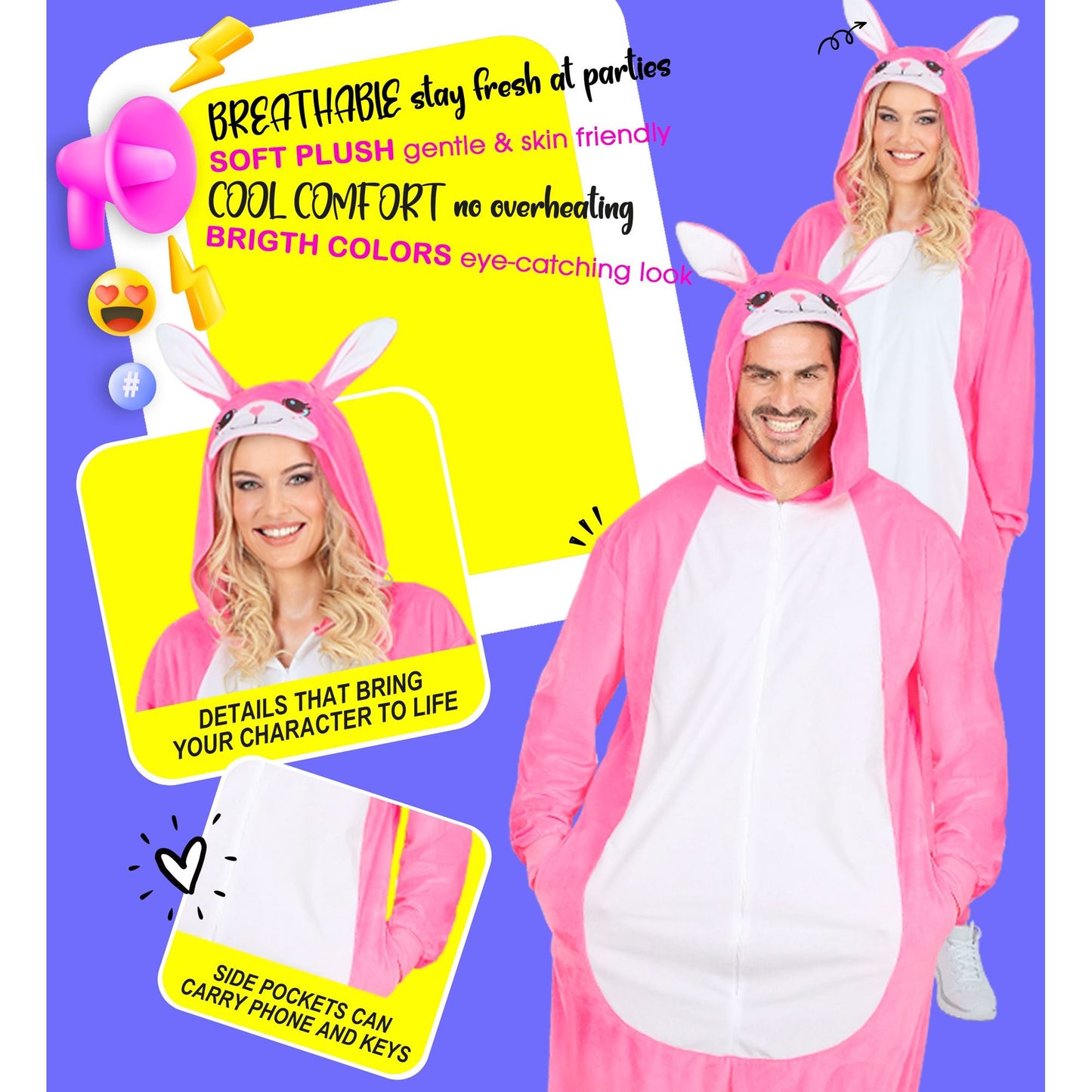 Widmann Plüsch Häschen Kostüm Overall Pink mit Kapuze – Ansicht 7