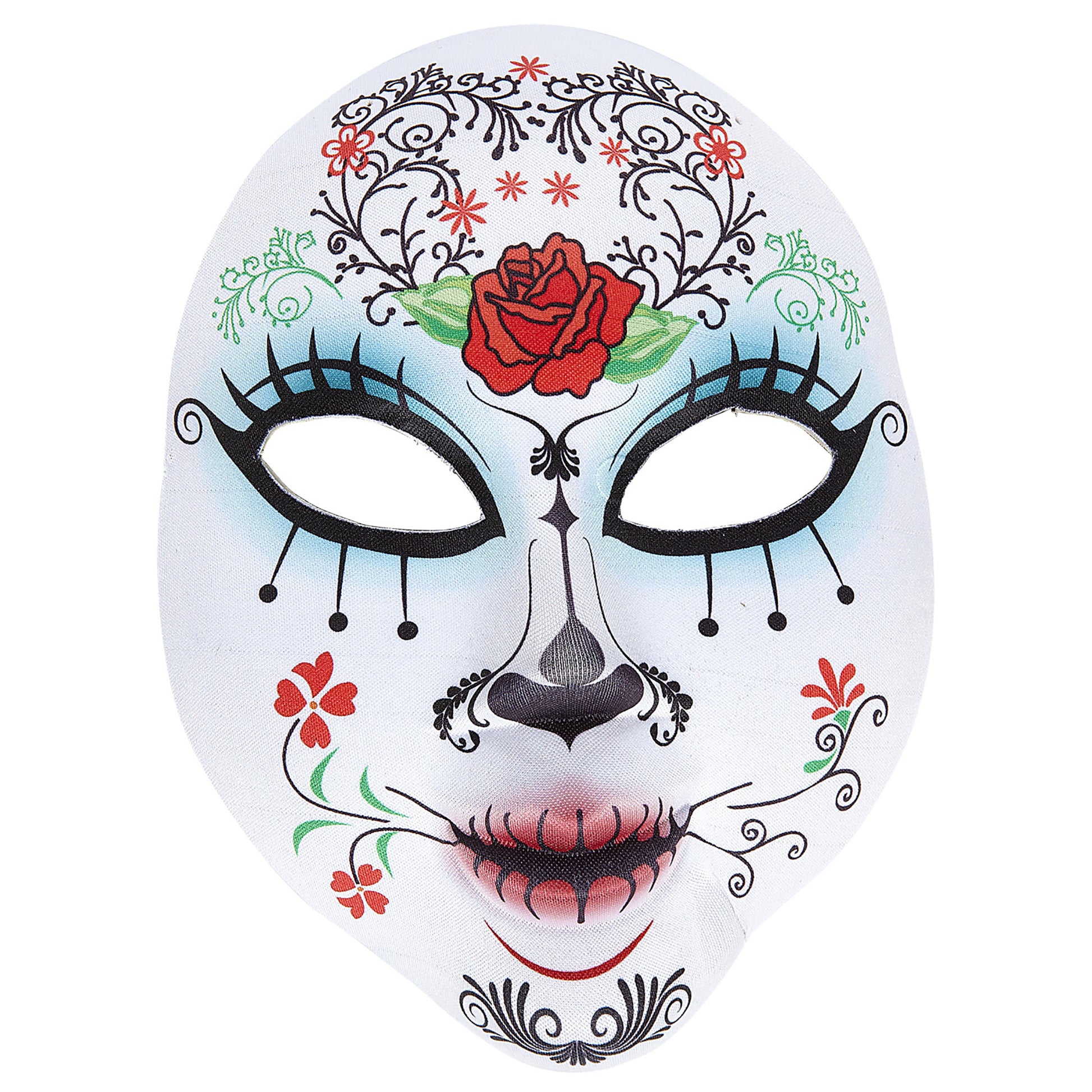 "HALBMASKE DIA DE LOS MUERTOS AUS STOFF" – Vorderansicht