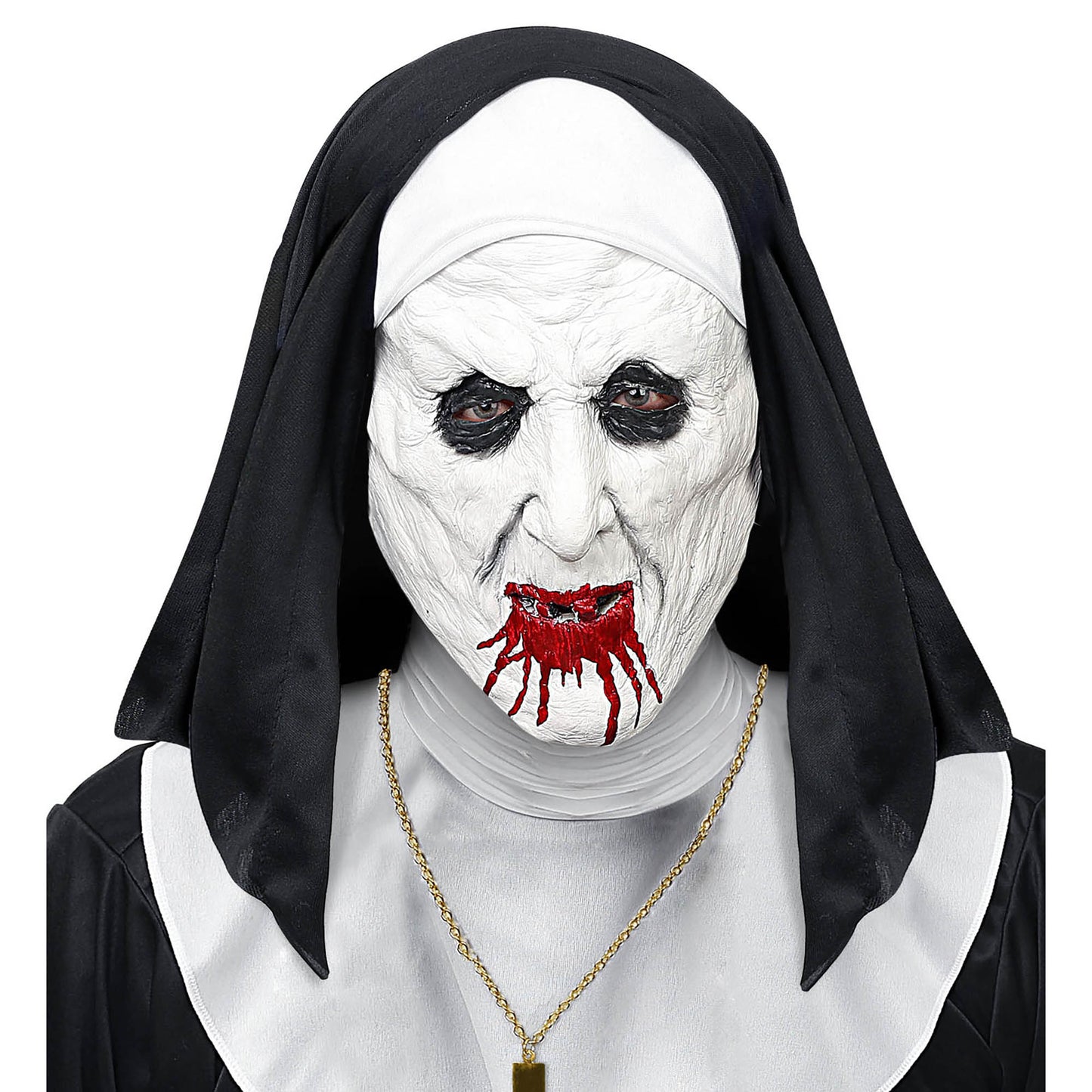 "HALBMASKE HORRORNONNE MIT KOPFBEDECKUNG" – Vorderansicht