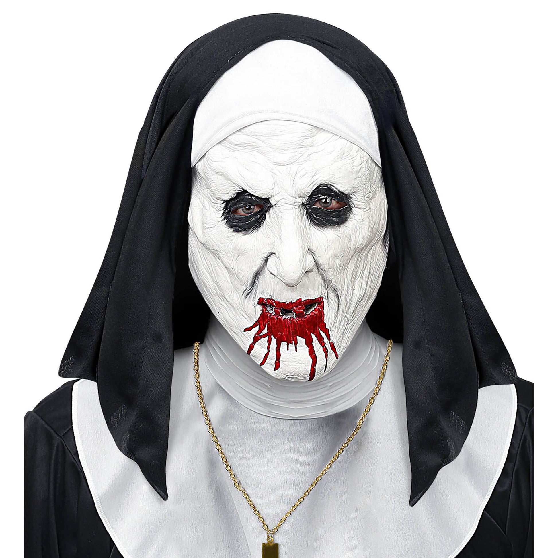 "HALBMASKE HORRORNONNE MIT KOPFBEDECKUNG" – Vorderansicht
