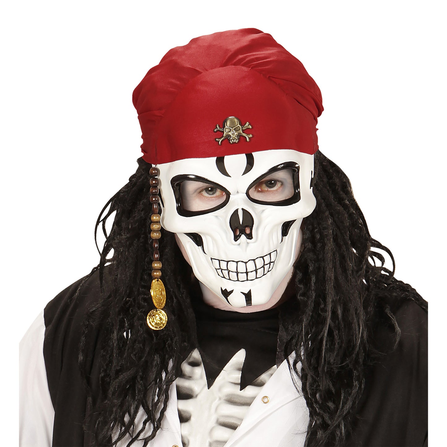 "HALBMASKE TOTENKOPF MIT BANDANA, BART & DUBLONEN" – Vorderansicht