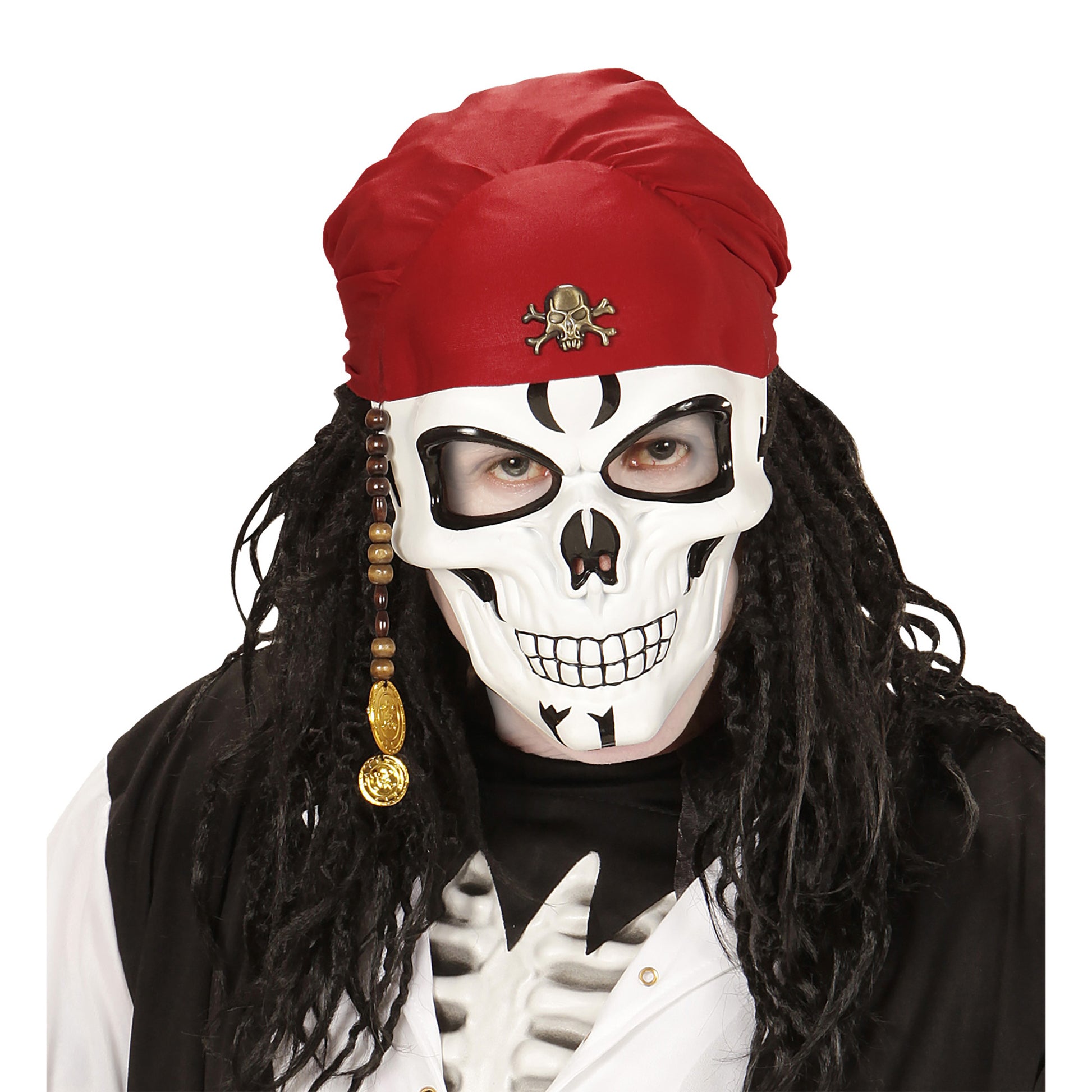 "HALBMASKE TOTENKOPF MIT BANDANA, BART & DUBLONEN" – Vorderansicht