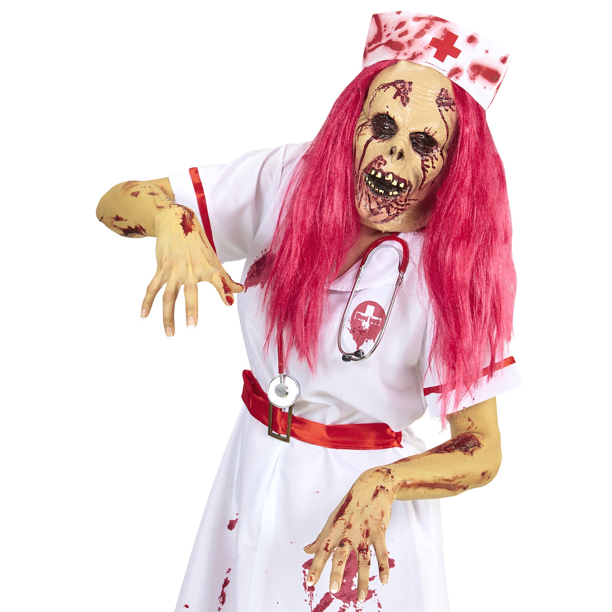 "HALBMASKE ZOMBIEKRANKENSCHWESTER MIT PERÜCKE UND HAUBE" – Detailansicht