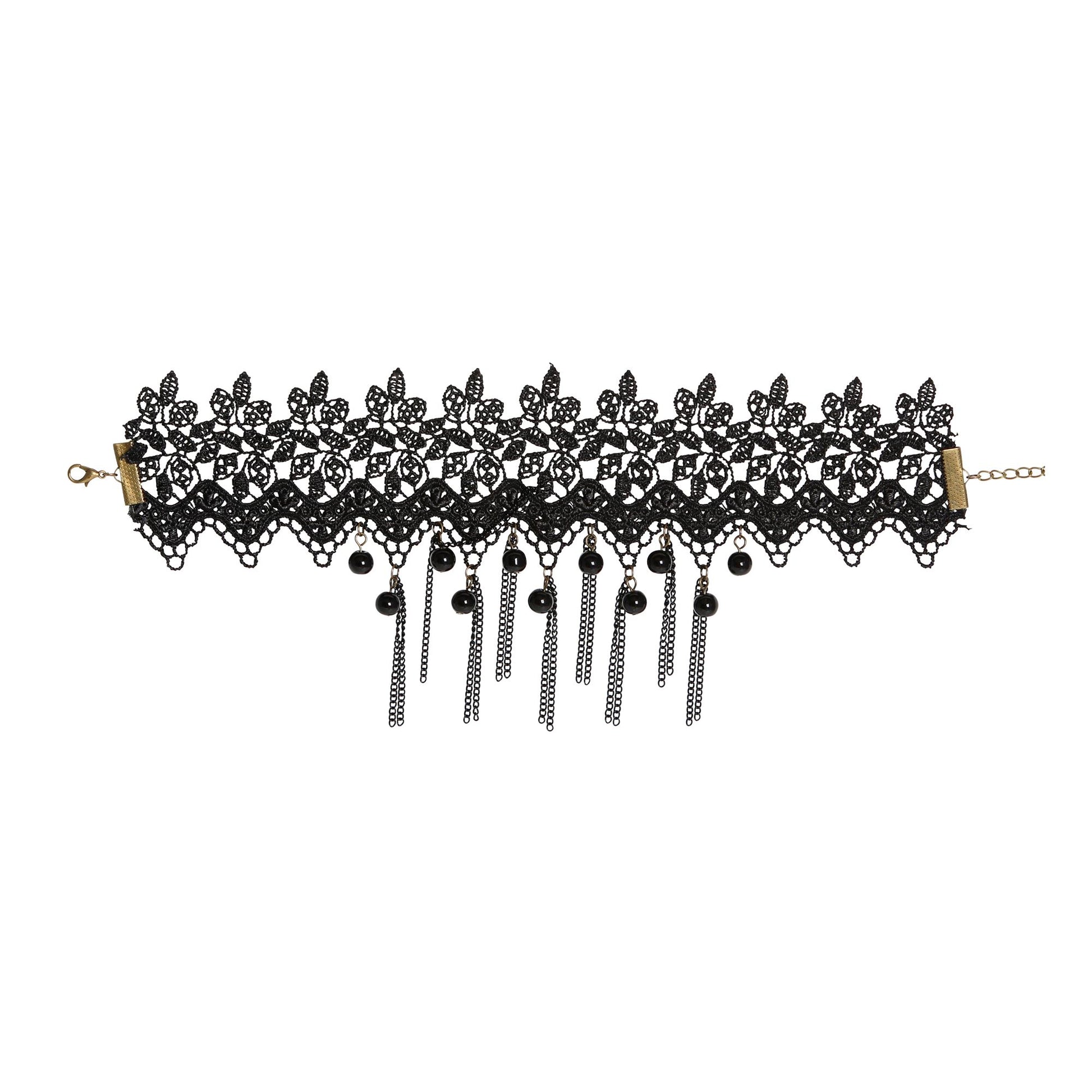"HALSBAND MIT SCHWARZEN PERLEN & KETTEN" – Vorderansicht