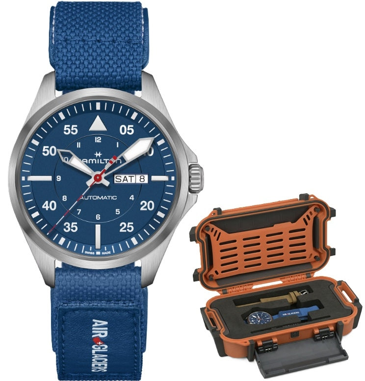 HAMILTON Mod. KHAKI AVIATION PILOT DAY DATE AUTO - AIR-GLACIERS Special Edition + Extra Strap H64655941 Day & Date - Armbanduhr 42 mm