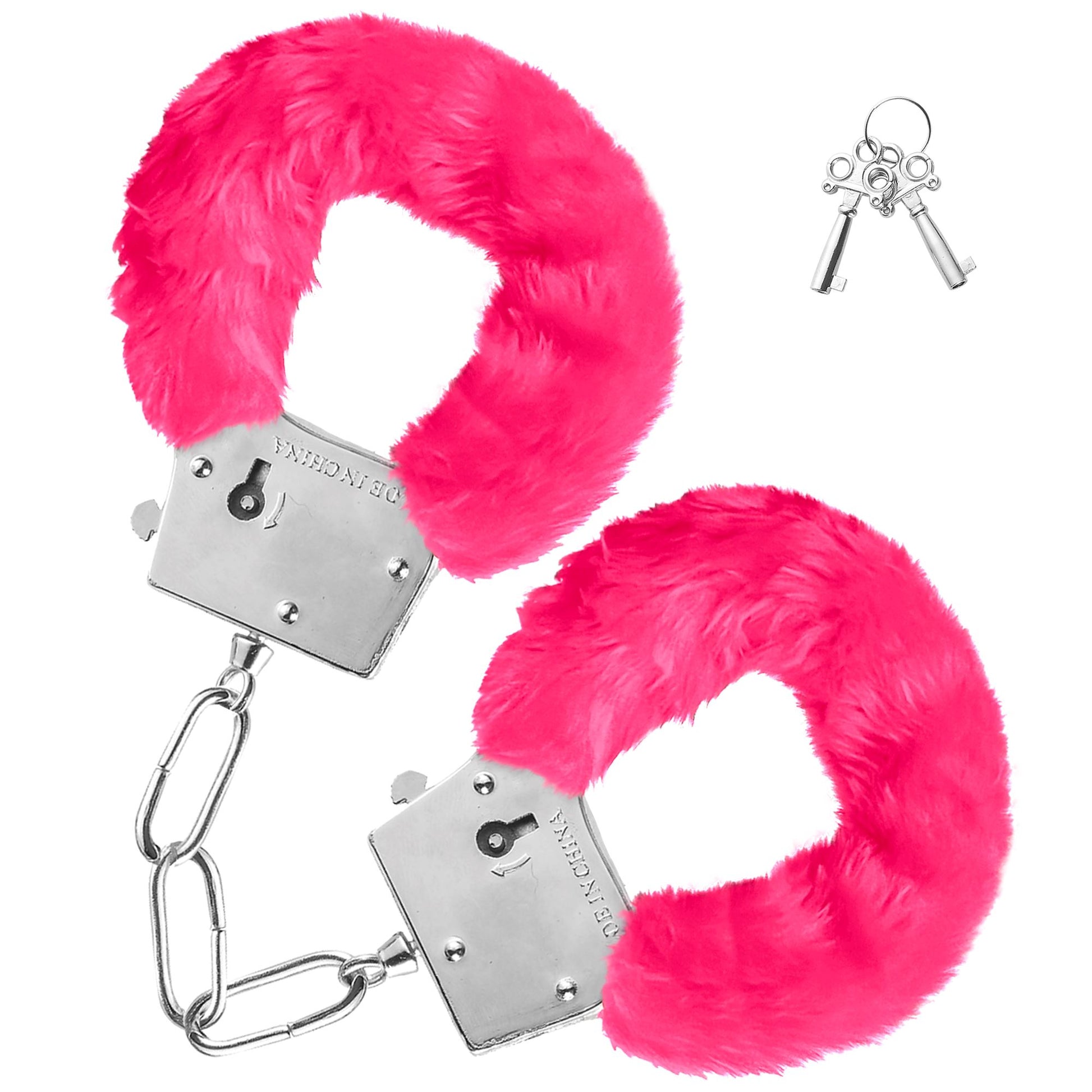 HANDSCHELLEN MIT ROSA FELL" – Vorderansicht