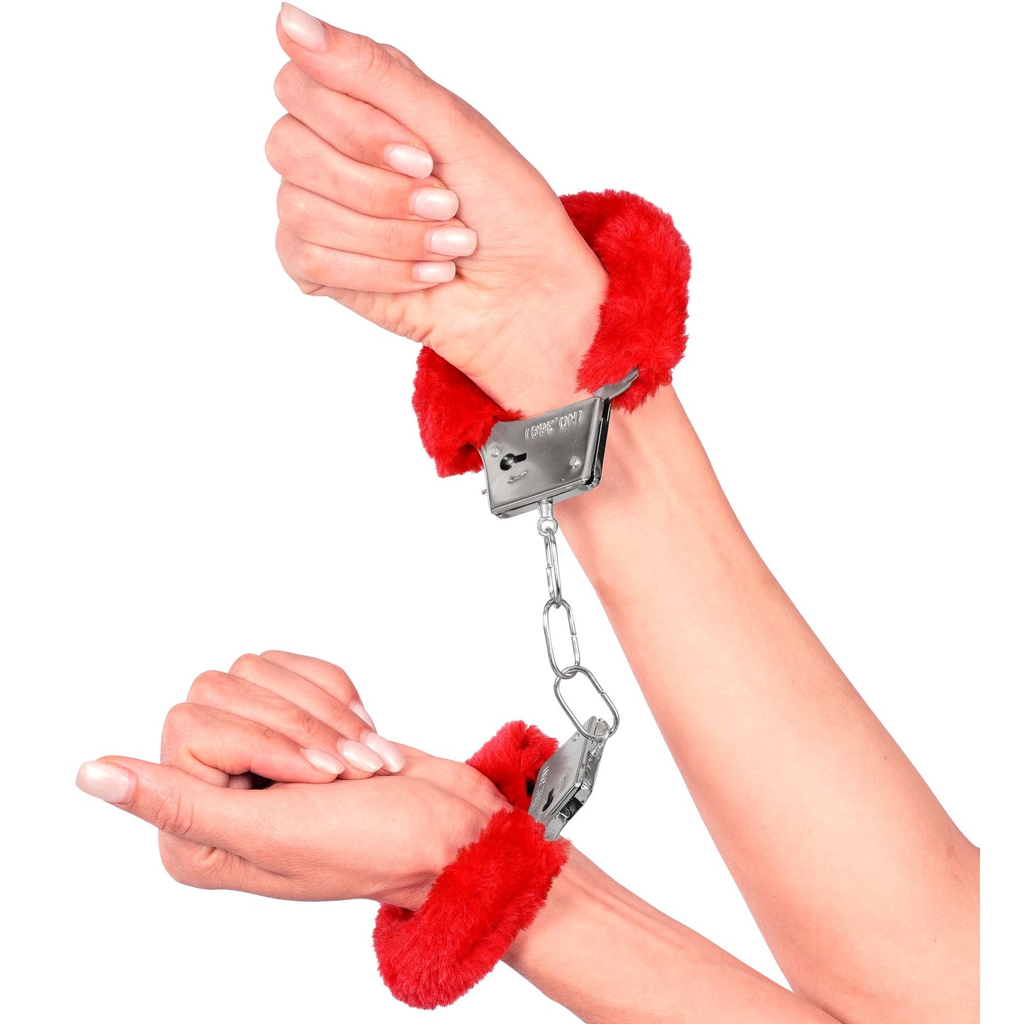"HANDSCHELLEN MIT ROTEM FELL" – Detailansicht